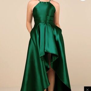 Elegant Green Satin Halter Dress